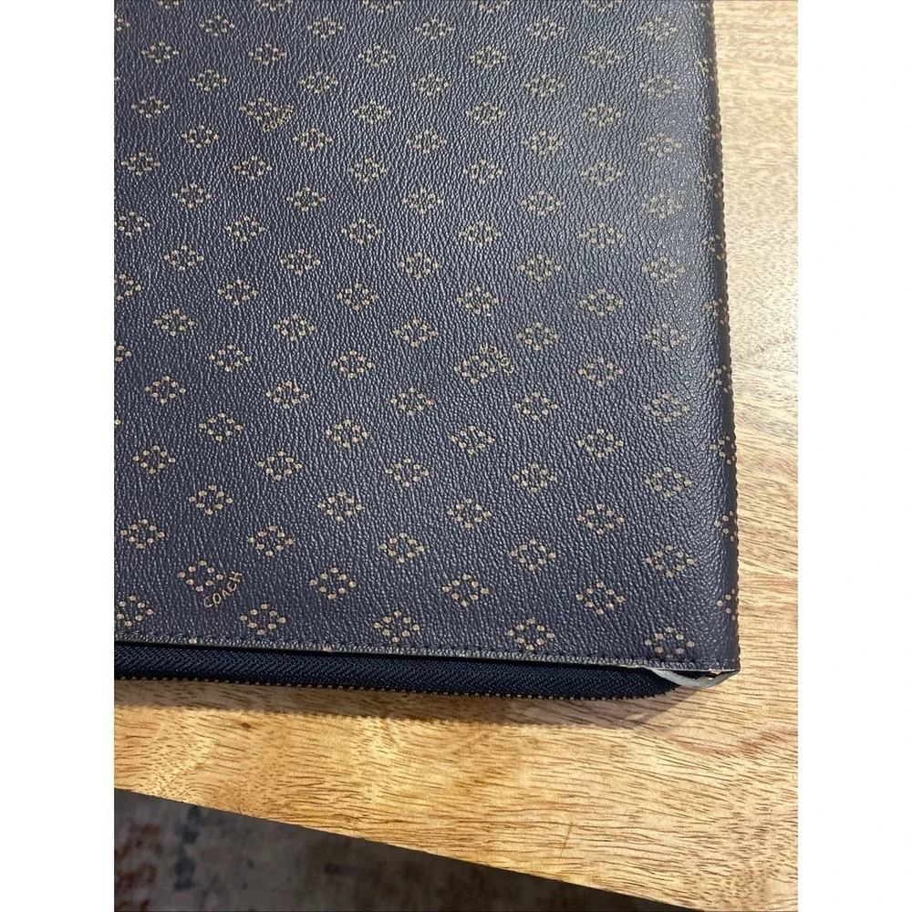 Coach Leather Zip Around Foulard Portfolio Diamond Black Brown
